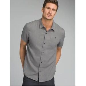 prAna Virtuoso Hemp Short Sleeve Button Up Shirt Gravel Sz XL